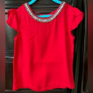 iZ BYER girl Red Chiffon Shirt with Bead Neckline